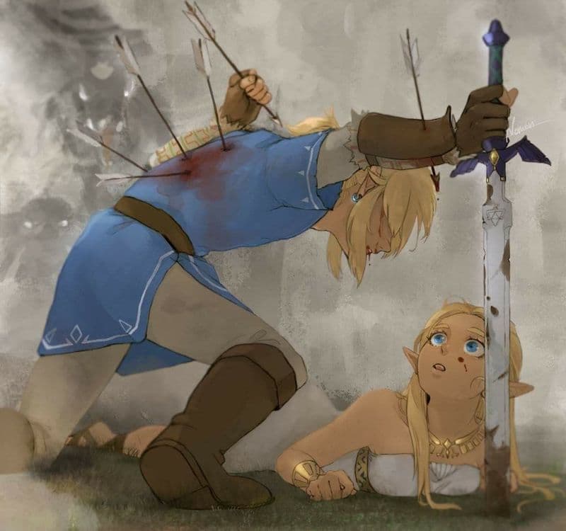 Link Protecting Zelda meme template