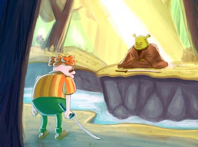 Carl Finds Shrek In The Forest meme template