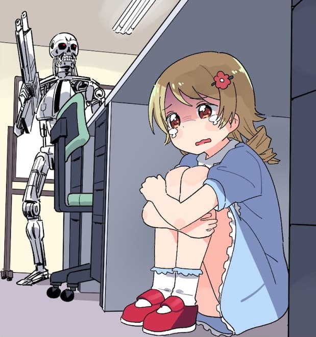 Anime Girl Hiding From a Terminator meme template