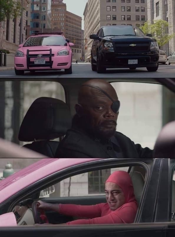 Nick Fury Looks at Pink Guy meme template