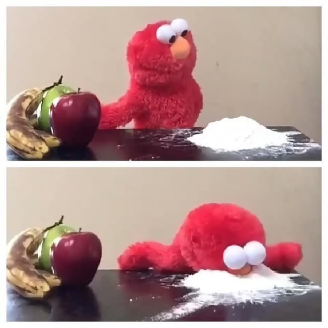 Elmo Choosing Cocaine meme template